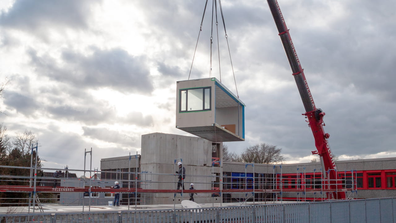 Modulbau Großbaustelle Schulzentrum Broich